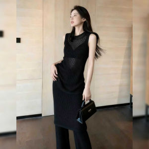 DANTING | Luxury Style Black Sleeveless Hollow-out Vest Set