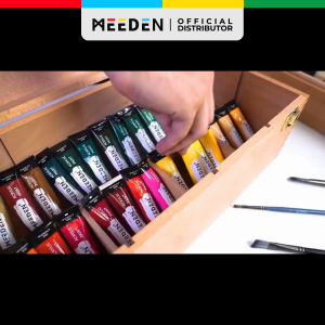 MEEDEN Wooden Art Supply Storage Box Solid Beechwood 2-Tier Organizer with Compartments & Leather Handle - Medium/Large