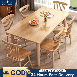 GOLD Solid Wood Dining Table Desk Home Meja Belajar Kayu Rubber Wood Meja Makan实木餐桌