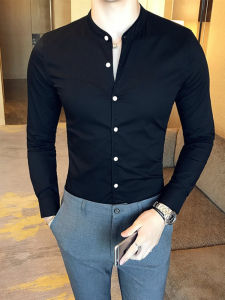 Business Casual Chinese Style Black Stand Collar Slim Fit Ice Silk Thin Short Sleeve Shirt for Men Fashionable Urban Wear