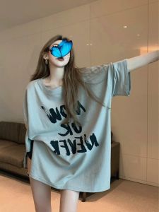 Áo Thun Nữ Tay Ngắn Dáng Rộng Màu Kaki Phong Cách Retro Mỹ Mùa Hè Thiết Kế Chữ T-shirt Thoải Mái Dài Vừa Phải