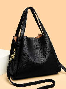 New 2025 Womens Top Layer Cowhide Leather Handbag Bucket Bag Large Capacity Moms Crossbody Bag Korean Style Casual Shoulder Bag