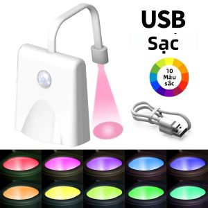 Đèn LED Cảm Biến Chuyển Động Có Thể Sạc Lại USB Đèn LED RGB Chiếu Bầu Trời Đầy Sao Đèn Ngủ Cho Bồn Cầu Phòng Tắm WC Có Tính Năng Phát Hiện Chuyển Động