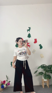 ชุดเซ็ต เสื้อแขนสั้น+กางเกงทรงหลวม แนววินเทจ