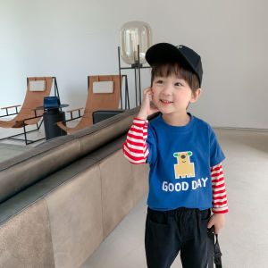 New 2025 Fashionable Long Sleeve Cotton T-Shirt Autumn Wear for Baby Boys Kids Casual Top Pure Cotton Two-Piece Look Childrens Shirt