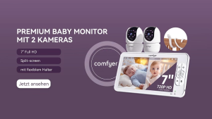7" Split-Screen Baby Monitor with 2 1080P Cameras 720P HD No WiFi Monitor with a Flexible Bracket Video Baby Monitor with Camera and Audio 2 Way Audio Remote PTZ Auto Night Vision
