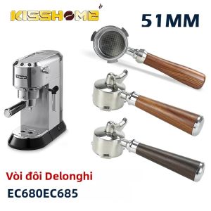 51mm Thép Không Gỉ Đôi Vòi Portafilter Giỏ Dành Cho Máy Pha Cà Phê Delonghi EC680 EC685 Máy Pha Cà Phê Espresso Có Thể Tái Sử Dụng Bộ Lọc Cà Phê Barista Dụng Cụ