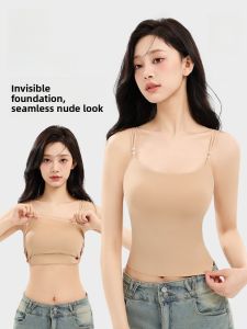 Miiow | MiiOW Pearl Strap Ice Silk Thin Vest Womens Inner Wear With Chest Pad Anti Light Walking Summer Simple Style Nylon Fabric