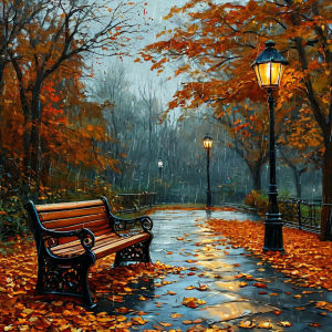 Huacan Full Diamond Painting Autumn Rainy Night Park Diamond Embroidery Landscape Complete Kit Home Decoration