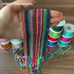 JUNAO SS6 SS8 SS12 SS16 Sewing Red Glass Rhinestone Chain Trim Crystal Strass Cup Chain For Shoes Clothes DIY Crafts