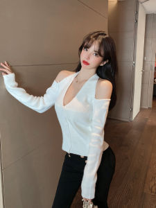 Áo Len Cổ Chữ V Có Khăn Choàng Nữ Cashmere Cardigan Hở Lưng Butlered Đan Đế Áo Sơ Mi Phong Cách Mềm Mại Mùa Đông Thời Tiết Ấm Áp