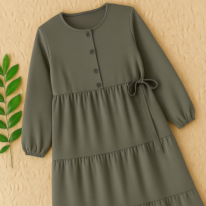 Gamis Muslimah Polos Abu abu grey(olive grey) – Adem Longgar Elegan – Cocok Harian & Kondangan