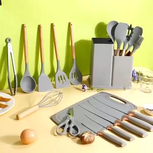 The Ultimate 19 Piece Kitchenware Set: Cooking Spatula, Silicone Cutting Tool & Storage Bucket Set