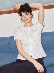 Basic House | Dotted Peter Pan Collar Short Sleeve Cotton Shirt Fall