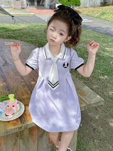 ชุดเดรสคอโปโลแขนสั้นสไตล์ฤดูร้อนสำหรับเด็กผู้หญิง ชุดเด็กสุดเก๋ สไตล์เจ้าหญิง ชุดเดรสผ้าตาข่ายเอวกลาง