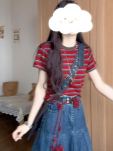 LIRUSHAN | Popular Red Striped Autumn Short Sleeve T-Shirt