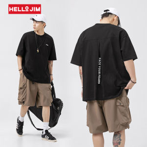 HELLO JIM Loose T shirt for men 300g Heavyweight Tshirt men back slit design 2023 new style  KA1787