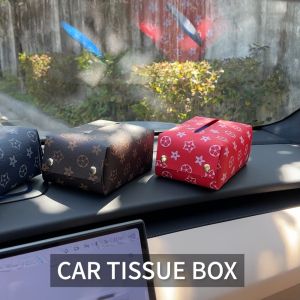 Leather Car Tissue Box Automobile Armrest Tissue Box Seat Back Paper Towel Box Sun Visor Tissue Box Accessories
