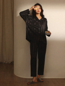 me home wear | Silk Satin Stripe Women Pajama Set