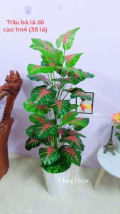 Cây trầu bà đỏ cao 1m4 mẫu cây giả decor trang trí nhà cửa văn phòng