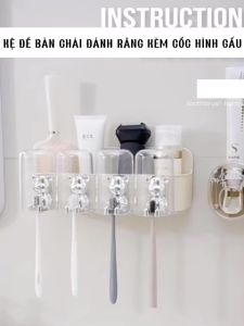 Kệ Đựng Bàn Chải Đánh Răng Dán Tường Kèm Cốc Bộ Nhả Kem Kệ Đựng Đồ Nhà Tắm Dán Tường Nhiều Size