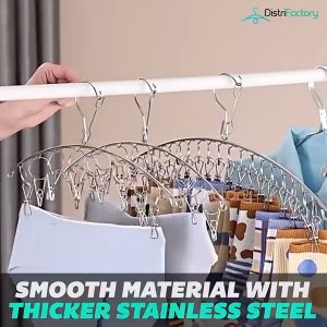Stainless Steel Laundry Drying Rack Clothes Hanger with 20 Clips for Hanging Socks Clothes Towel Underwear Hanger