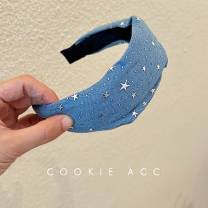 Cookie Blue Denim Hairband Wide Edge Comfortable Loose Feel Star Decoration Korean Style Fashion Accessory Headband