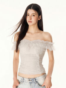 Shoulder-baring Slimming Ruched Waist Crop Top