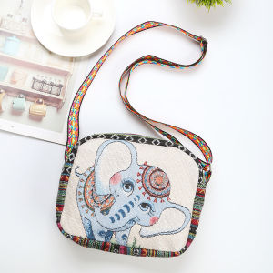 Cute Canvas Gold Silk Elephant Shoulder Strap Embroidery