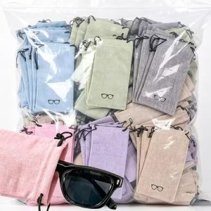 20Pcs Portable Linen Drawstring Eyeglasses Pouch Sunglasses Storage Bag Multi-Functional Optical Case with Lanyard Cloth Soft