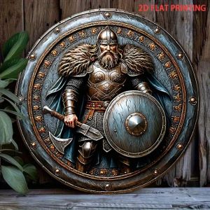 CIFbuy | Viking Warrior Wall Decor Metal Art,Medieval Battle Shield & Armor Plaque,Iron Wall Sculpture for Living Room Bar Cafe Office