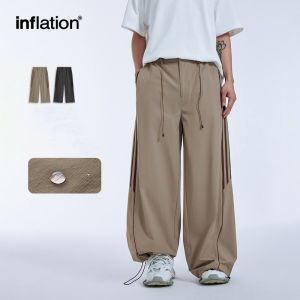 INFLATION Brand Mens Youth 2024 Summer New Hip Hop Cutting Splitting A-line Wide Leg Pants Trendy Brand Color Contrast Splitting Casual Pants
