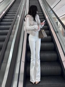 High Waist Slimming Stretch Denim Pants Extended Length 175cm plus Size Womens Micro Flared Jeans High Elasticity Floor-Length