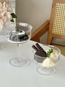 Minimalist High Footed Glass Cup for Women Home Use Wide Mouth Pudding Yogurt Ice Cream Dessert Cup Simple Design Drinking Glass