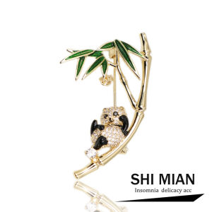 Kung Fu Panda Womens Fashion Accessories Bamboo Chest Pin Business Gift Alloy Engraved Artisan Gemstone Half Gemstone