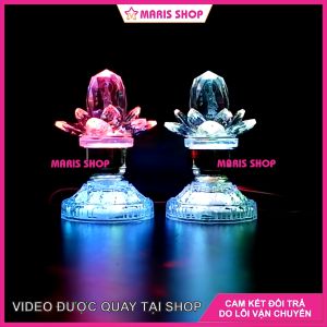 [Giá một cặp] Đèn Thờ Hoa Sen Pha Lê Hình Phật Quan Âm Nguyên Khối LED Đổi Màu Tự Động Đèn Bàn Thờ Đẹp