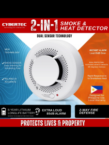 CYBERTEC 2in1 HEAT and SMOKE ALARM - Double Detection Smoke & Heat Alarm for Home Safety | High-Sensitivity Photoelectric Sensor & Rapid Response Thermosensor | Extra Loud 85dB Siren for Comprehensive Fire Protection