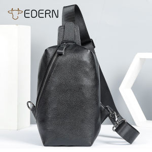EDERN 2025 New Genuine Leather Chest Bag for Men Light Luxury Fashion Crossbody Bag Large Capacity Mens Sling Bag Waterproof Cowhide Chest Bag