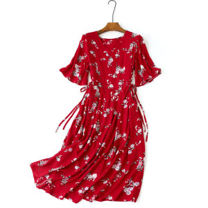 ชุดเดรสผ้าไหมคอตตอนผสมลูกไม้แขนยาวกระโปรงทรงเอเอวสูง ทรงหลวม แขนกุด ทรงเข้ารูป ทรงเอ ฤดูใบไม้ผลิและฤดูร้อน