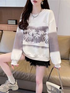 Yi Maojia Fashion Casual Heel Wrapped Collar Autumn K-style Chubby Girl Loose Print Gradient Color Design Blouse Sweatshirt