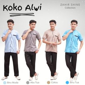 Setelan Pakaian Muslim Remaja Baju Koko Alwi Zahir Shine Model Pakistan 10-16 Tahun Lengan Pendek