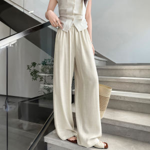 Yuzhaolin | Navy Linen Wide Leg Trousers for Summer