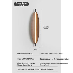 LANGSHANGZHAOMING | Vintage Walnut Wood Texture Wall Light
