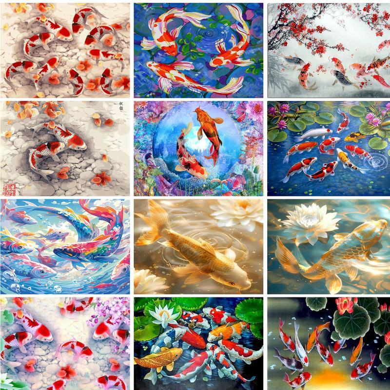 GATYZTORY Unframe Oil Painting By Numbers Fish Drawing On Canvas ...