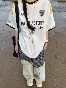 เสื้อยืดคอกลมแขนสั้นผ้าฝ้ายแท้สำหรับผู้ชาย ทรงหลวม สไตล์ฤดูร้อน ลายตัวอักษร ใส่สบาย ลำลอง เหมาะกับทุกวัย