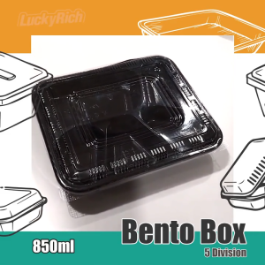 LuckyRich - Bento Box 850ml 5div 100pcs Plastic Food Container with lid cover