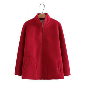 Fashionable Polyester Fleece Jacket Womens Autumn Wear Loose Fit Zipper Sleeve Regular Length Pure Color Mommy Grandmother