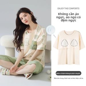 Bộ đồ ngủ MiiOW làm bằng vải cotton tay ngắn cổ tròn thoải mái có thể mặc ngoài
