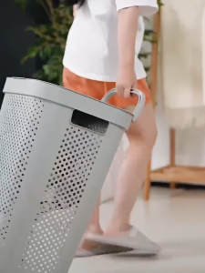 🐻DAILY2U🐻 45L/60L LAUNDRY BASKET White Grey Japanese Style with Cover Dirty Clothes Basket plastic/pet cage/ basket baju kotor