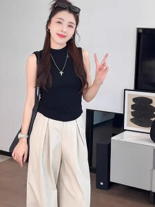 chaqi | Large Size Slimming Black Half-High Collar Sleeveless Vest